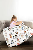Load image into Gallery viewer, Sweet Ellie Sue - Blue Dog & Friends Throw Blanket - White