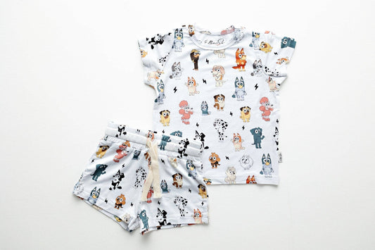 Sweet Ellie Sue - Blue Dog & Friends Shorts Set